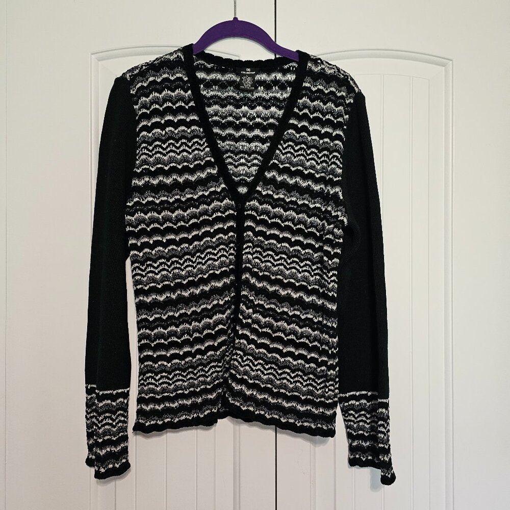 Women's Doncaster‎ Silk Blend Cardigan Sweater Black/White/Gray/Silver Size L